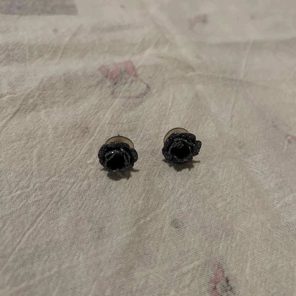 Betsey Johnson Black Rose Stud Earrings